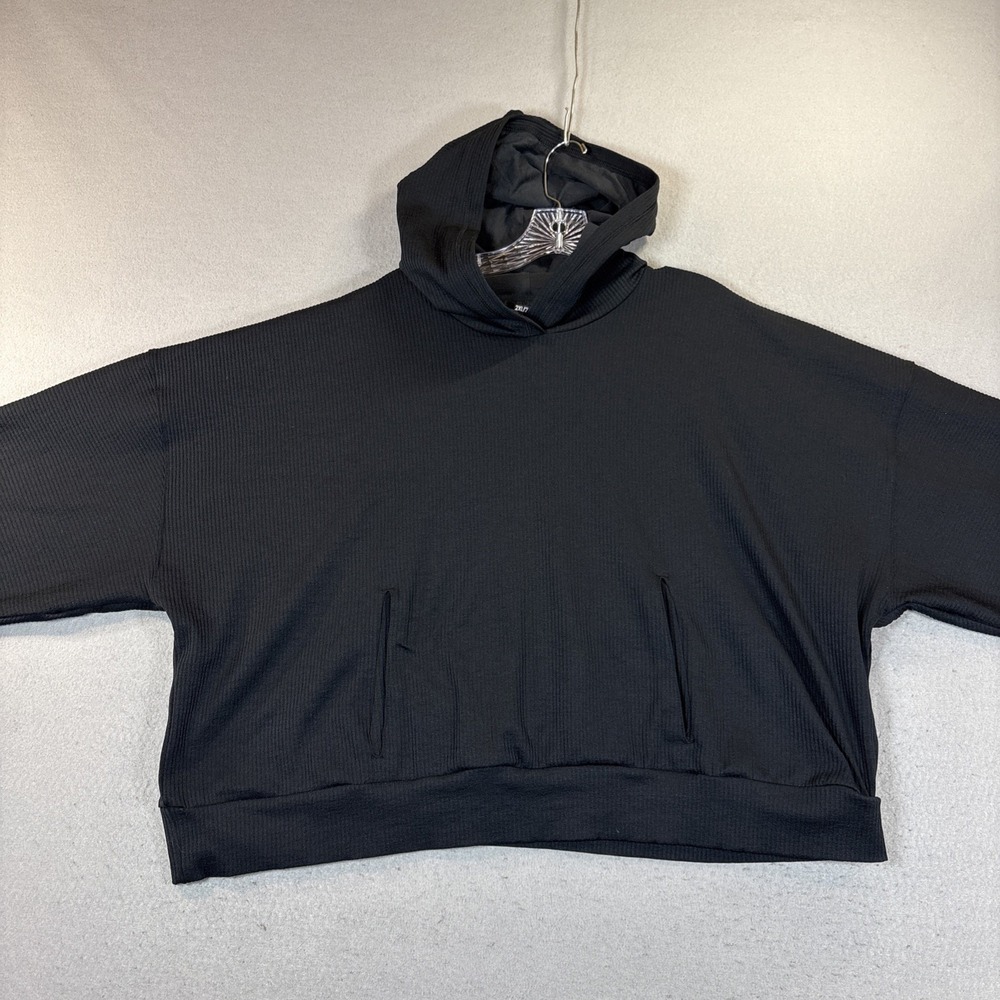 Under Armour Oversized Cropped Hoodie‎ Women Sz 2XL Black Ribbed Athletic Comfy